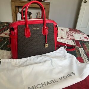 Michael Kors Red and Brown Satchel
